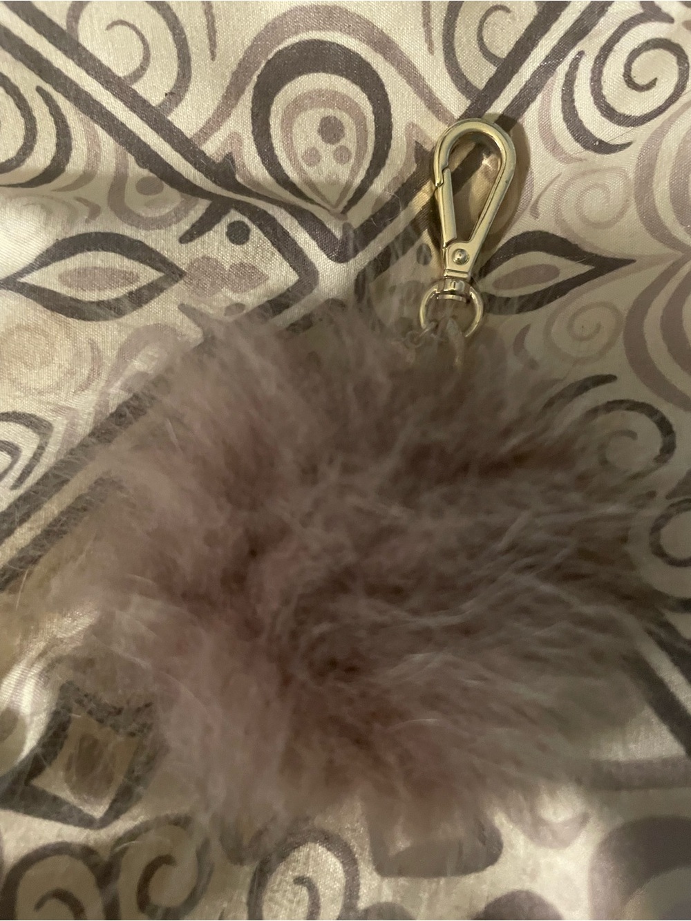 Michael Kors Taupe Faux Fur Pom-Pom Keychain with Gold Clasp